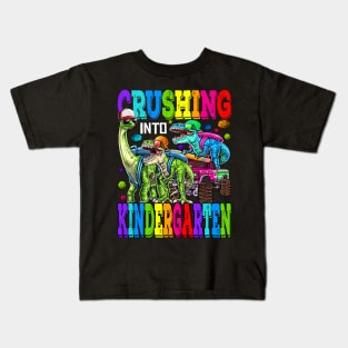 Crushing Into Kindergarten Monster Truck Dinosaur Kids T-Shirt